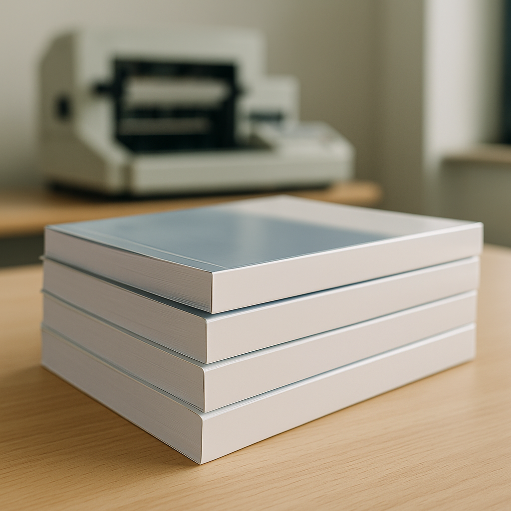 Stack of professionally printed books using perfect binding with square spines – ideal for affordable book printing in Singapore
