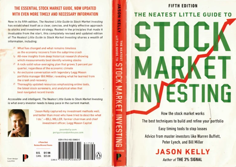 Sample scanned book cover of The Neatest Little Guide to Stock Market Investing by Jason Kelly, showing front, spine, and back cover with sharp, high-resolution details – example of professional book scanning output.
