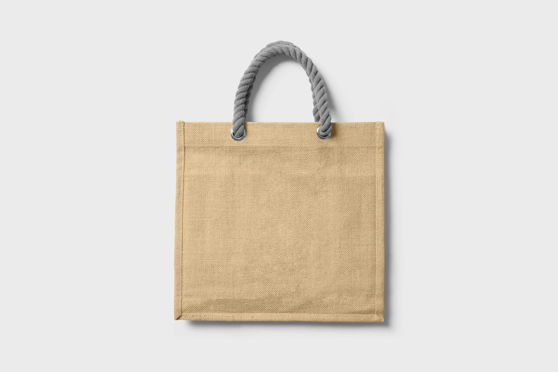 Reusable tote bag material made from natural jute fabric often used for sustainable packaging and eco-conscious tote bag material branding.