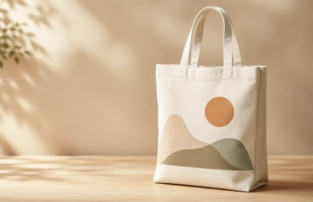 Canvas tote bag material used for durable custom printing and branded merchandise.