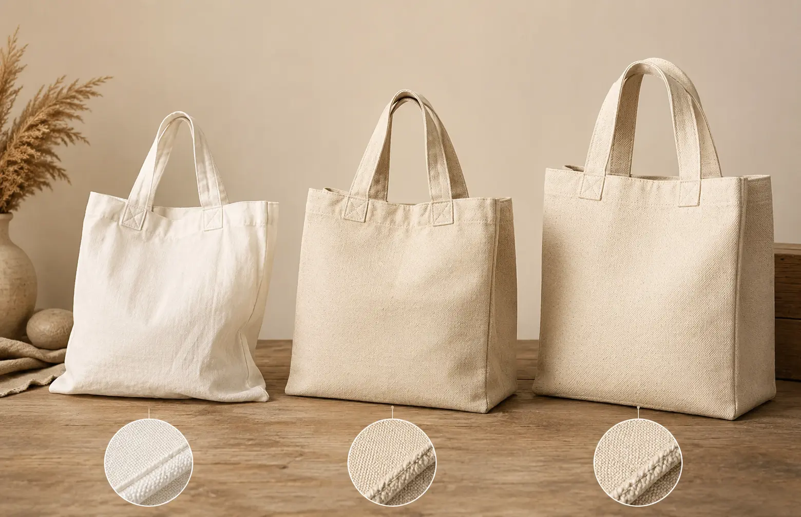 Tote bag thickness comparison showing lightweight and heavyweight materials