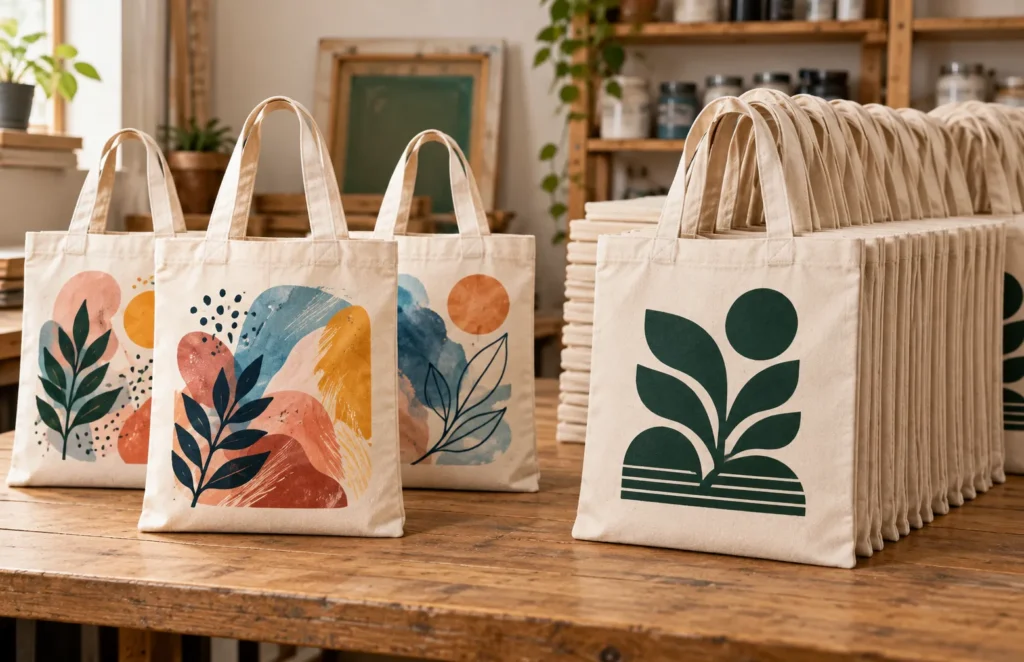 Screen printing vs heat transfer tote bags compared for different order quantities.