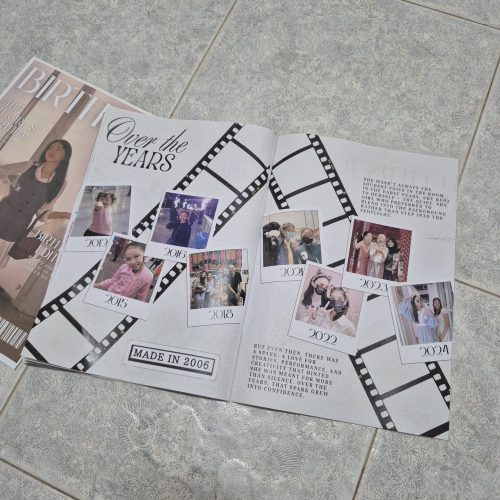 Custom saddle stitch binding for booklet printing in magazine format for a birthday photo project